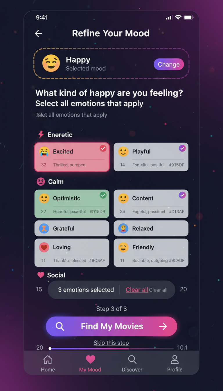 mood movies app interface